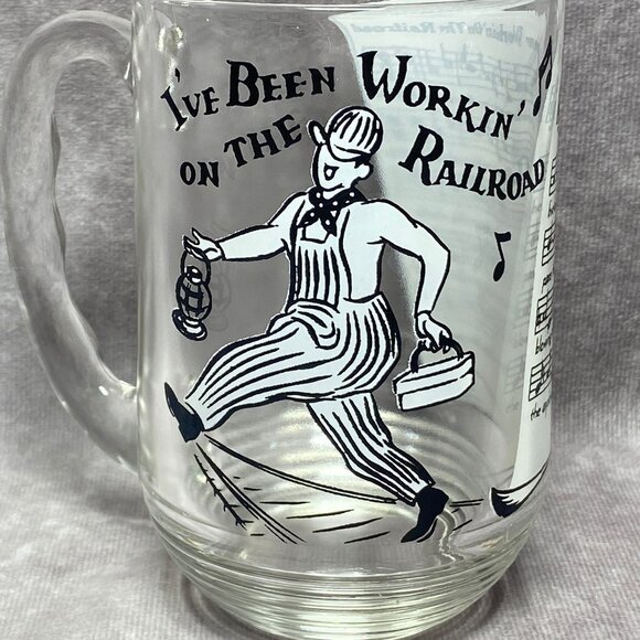 Hazel Atlas Big Top PB Glass "I've Been Workin On The Railroad" Song Lyrics Mug - Picture 2 of 8